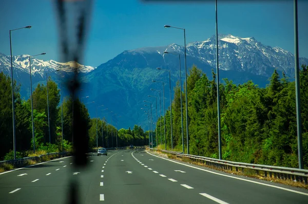 Vista Las Montañas Olympus Visto Desde Carretera Asfalto Pieria Macedonia — Foto de Stock