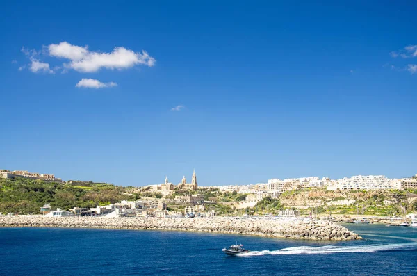 Vista Ciudad Del Pueblo Portuario Mgarr Iglesia Parroquial Católica Ghajnsielem — Foto de Stock