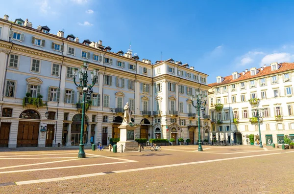 Teatro Carignano Theatre Building Vincenzo Gioberti Monument Street Lamps Piazza — Stock Photo, Image