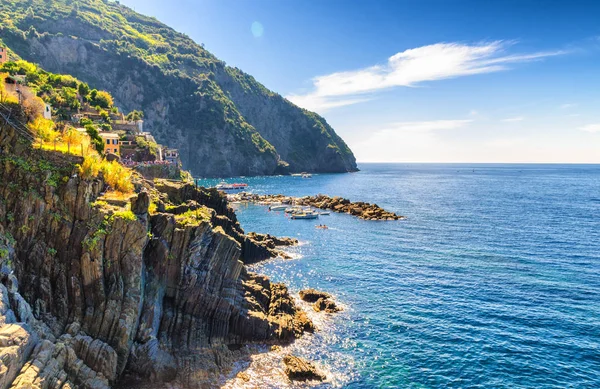 Rotsen Klippen Kustlijn Van Riviera Levante Van Nationaal Park Cinque — Stockfoto