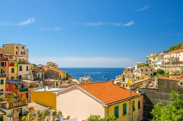 Üstten Görünüm Orange Riomaggiore Köyü Milli Parkı Cinque Terre Ufuk — Stok fotoğraf