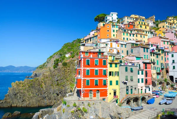 Riomaggiore Geleneksel Tipik Talyan Balıkçı Köyü Milli Parkı Cinque Terre — Stok fotoğraf