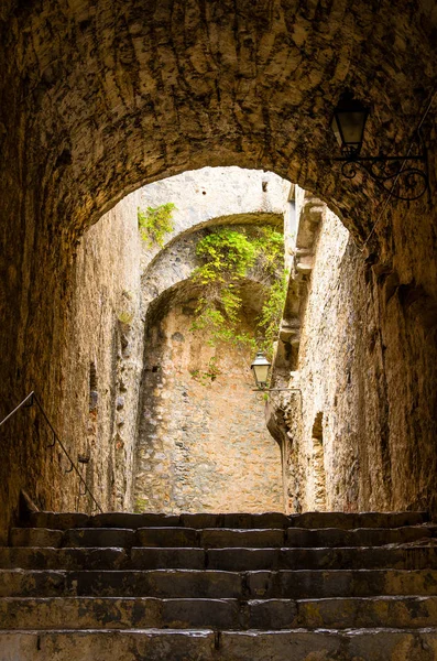 Paredes Pedra Escadas Lâmpada Interior Antiga Torre Castelo Castello Doria — Fotografia de Stock