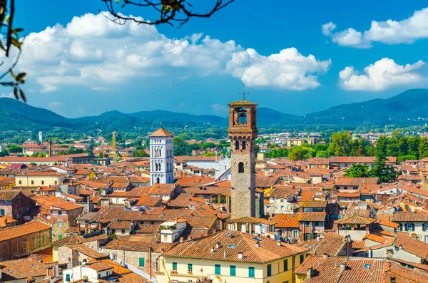 Vista Panorâmica Superior Aérea Centro Histórico Cidade Medieval Lucca Com — Fotografia de Stock