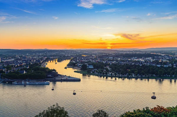 Воздушный Панорамный Вид Исторический Центр Города Кобленц Присоединение Рекам Рейн — стоковое фото
