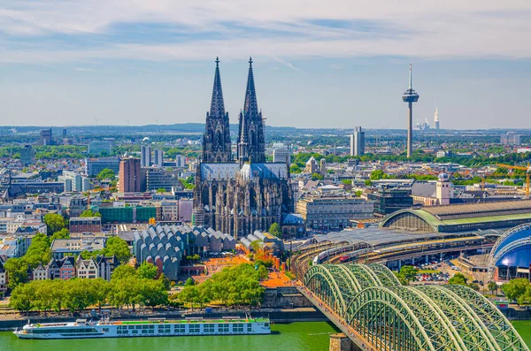 Flygfoto Över Kölns Stadslandskap Den Historiska Stadskärnan Med Kölns Domkyrka — Stockfoto