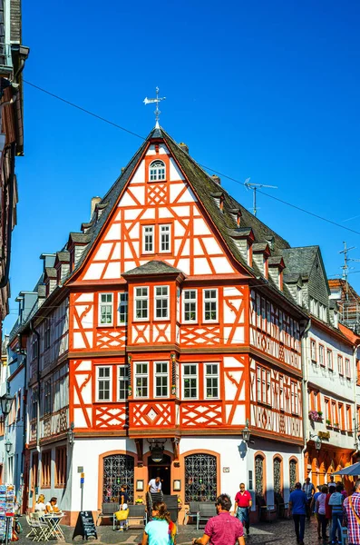 Mainz Germany August 2019 Traditional German Houses Typical Wooden Facade — Stock Photo, Image