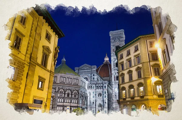 Desenho aquarela de Florença Duomo — Fotografia de Stock