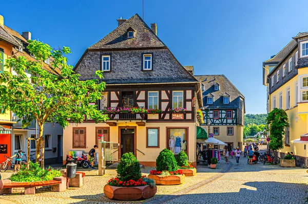 Rudesheim Rhein 2019 전통적 장인의 주택과 전통적 중심지 전형적 건물들 — 스톡 사진