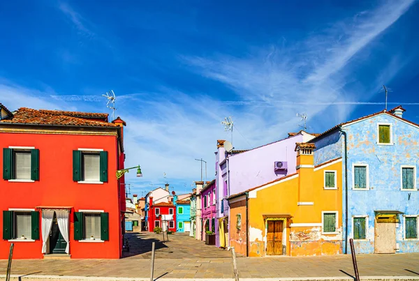 Burano Island Colorful Houses Multicolored Buildings Fondamenta Embankment Water Canal — Stock Photo, Image