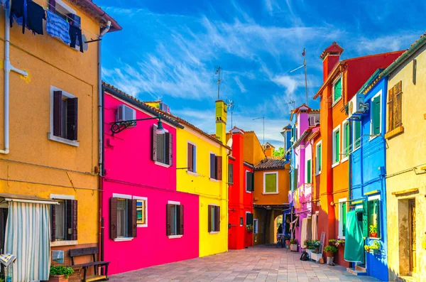 Colorful Houses Burano Island Multicolored Buildings Small Yard Blue Sky — Stock Photo, Image