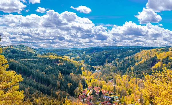 Slavkov Forest Luftaufnahme Mit Kleinem Dorf Bergen Grünen Hügeln Und — Stockfoto