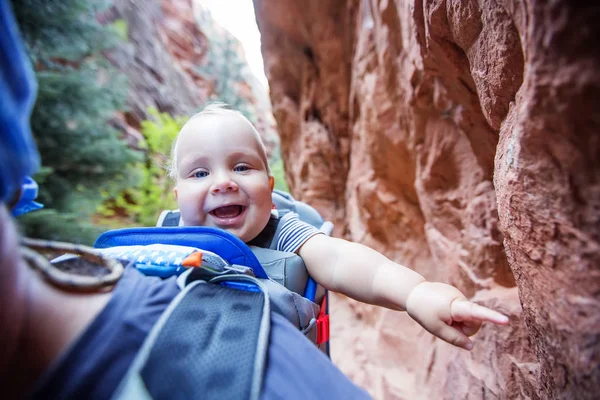 Człowiek Jego Chłopca Trekking Parku Narodowego Zion Utah Stany Zjednoczone — Zdjęcie stockowe