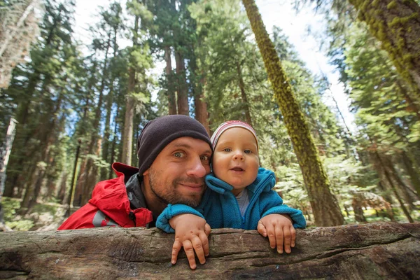 Ayah Dengan Anak Bayi Mengunjungi Taman Nasional Sequoia California Amerika — Stok Foto