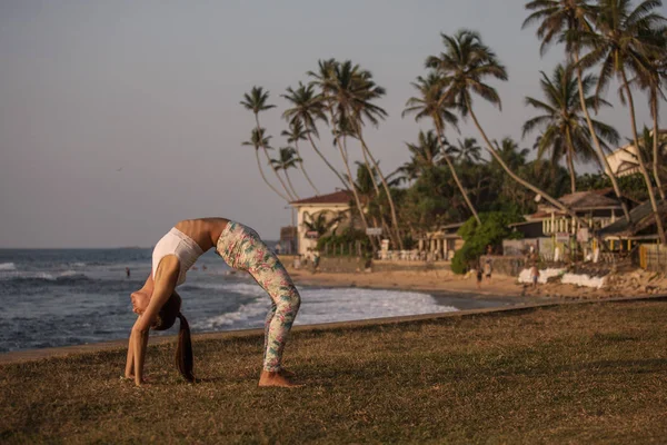 Kafkas kadın pratik Yoga tropic Okyanusu'nun sahil