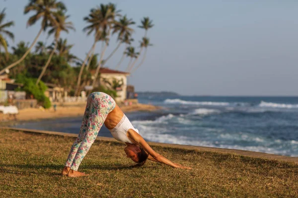 Kafkas kadın pratik Yoga tropic Okyanusu'nun sahil