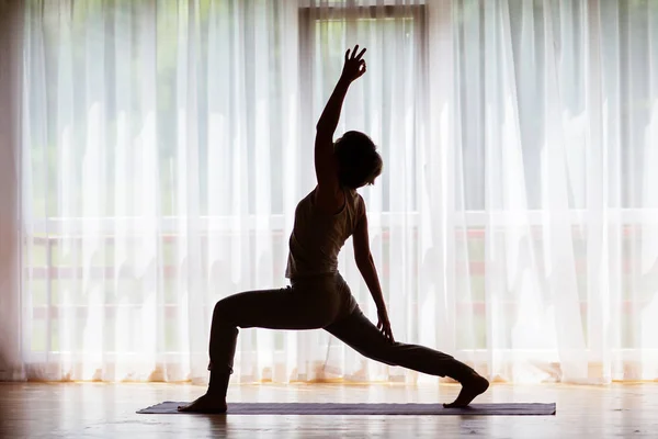 Caucasian Woman Practicing Yoga Studio — Stock Photo, Image