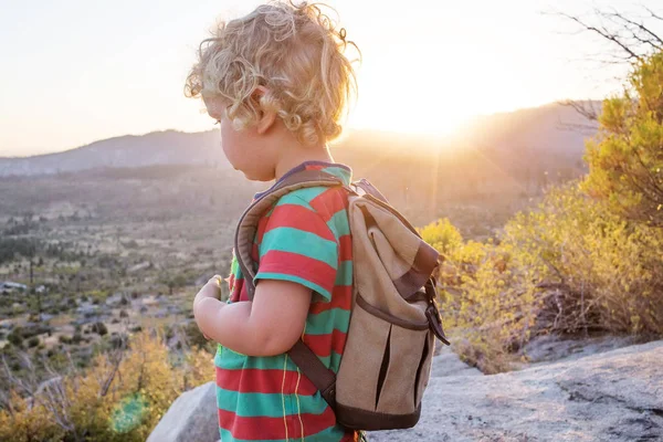 Természetjáró Totyogó Fiú Keresse Fel Yosemite Nemzeti Park Kaliforniában — Stock Fotó