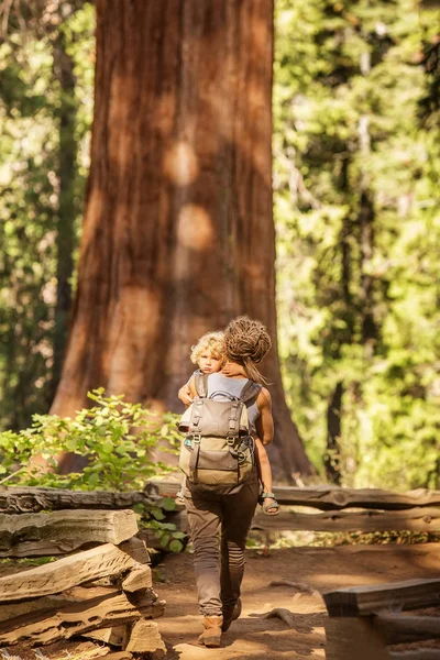 Ibu Dengan Balita Mengunjungi Taman Nasional Yosemite California Amerika Serikat — Stok Foto