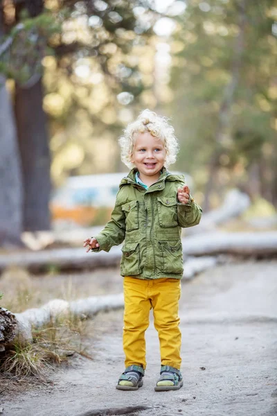 Anak Laki Laki Pejalan Kaki Mengunjungi Taman Nasional Yosemite California — Stok Foto