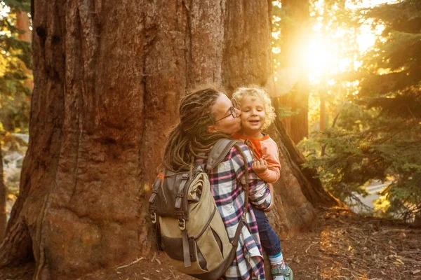 Familia Con Niño Visita Parque Nacional Sequoia California Estados Unidos —  Fotos de Stock