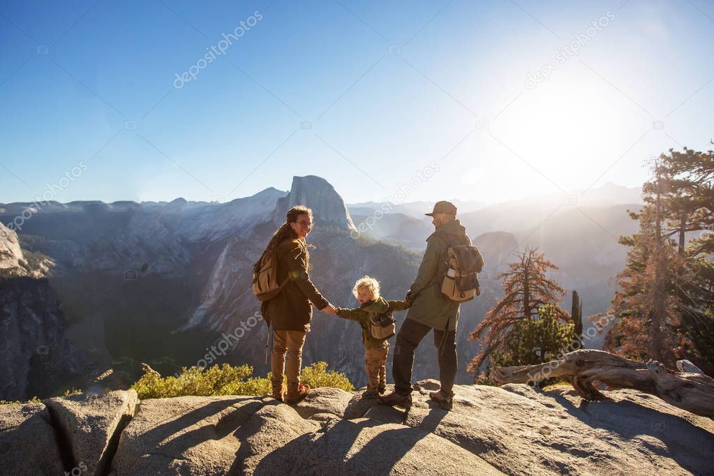 Happy family visit Yosemite national park in California