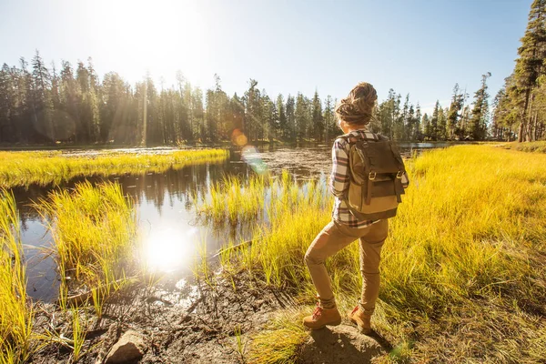 Wanita Pendaki Mengunjungi Taman Nasional Yosemite California — Stok Foto