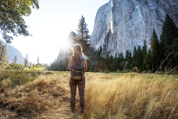 Hiker Mengunjungi Taman Nasional Yosemite California — Stok Foto