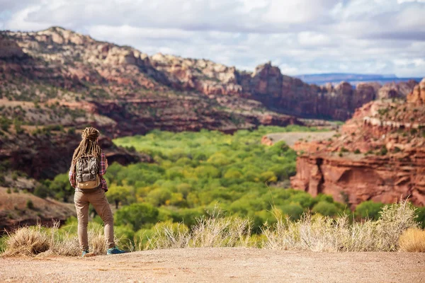 Menina Viaja Para América Outono — Fotografia de Stock