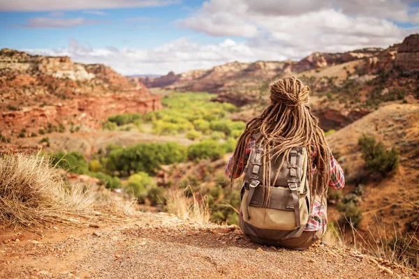 Menina Viaja Para América Outono — Fotografia de Stock