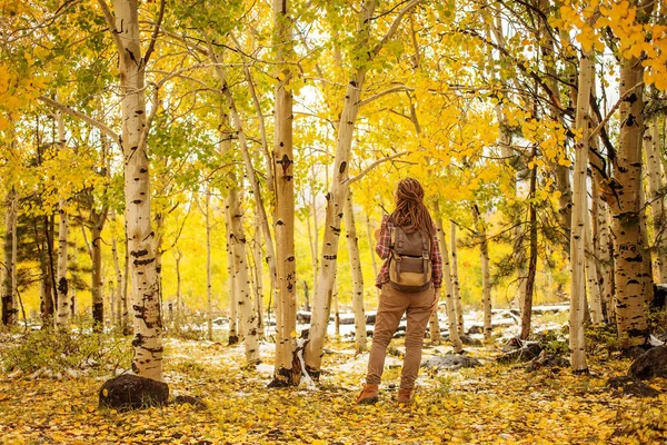 Gadis Itu Melakukan Perjalanan Amerika Musim Gugur — Stok Foto
