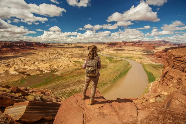 Mulher Viaja Para América Convés Observação Rio Colorado — Fotografia de Stock