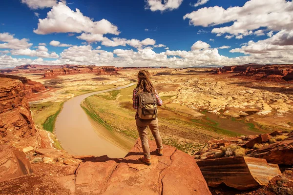 Жінка Подорожує Америки Річці Ріо Колорадо Оглядовий Майданчик — стокове фото