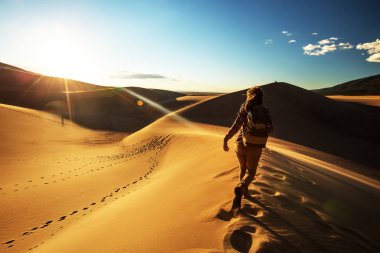 Bir turist çölde seyahat