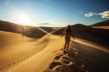 Bir turist çölde seyahat