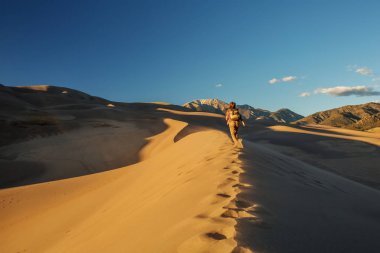 Bir turist çölde seyahat
