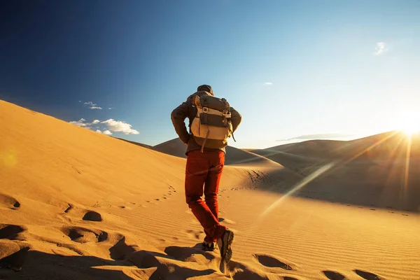 Un turista viajó por el desierto — Foto de Stock