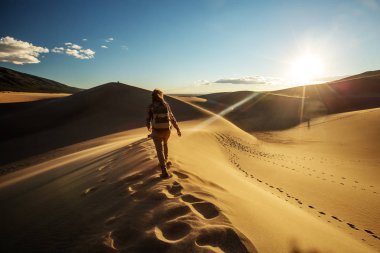 Bir turist çölde seyahat