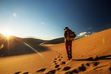 Bir turist çölde seyahat
