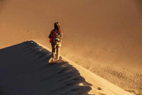 Un turista viajó por el desierto — Foto de Stock