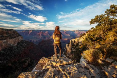 Bir uzun yürüyüşe çıkan kimse Büyük Kanyon Milli Parkı, Güney Rim, Arizona, U '