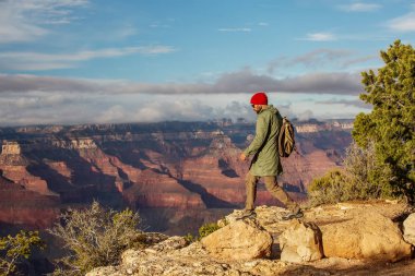 Bir uzun yürüyüşe çıkan kimse Büyük Kanyon Milli Parkı, Güney Rim, Arizona, U '