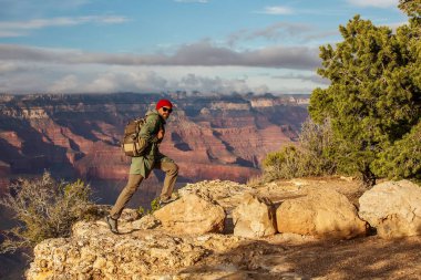 Bir uzun yürüyüşe çıkan kimse Büyük Kanyon Milli Parkı, Güney Rim, Arizona, U '