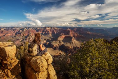 Bir uzun yürüyüşe çıkan kimse Büyük Kanyon Milli Parkı, Güney Rim, Arizona, U '
