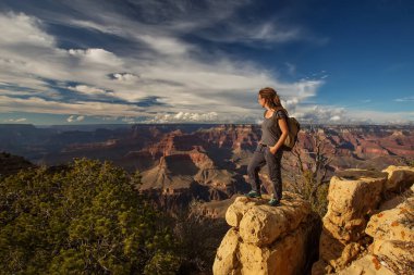 Bir uzun yürüyüşe çıkan kimse Büyük Kanyon Milli Parkı, Güney Rim, Arizona, U '