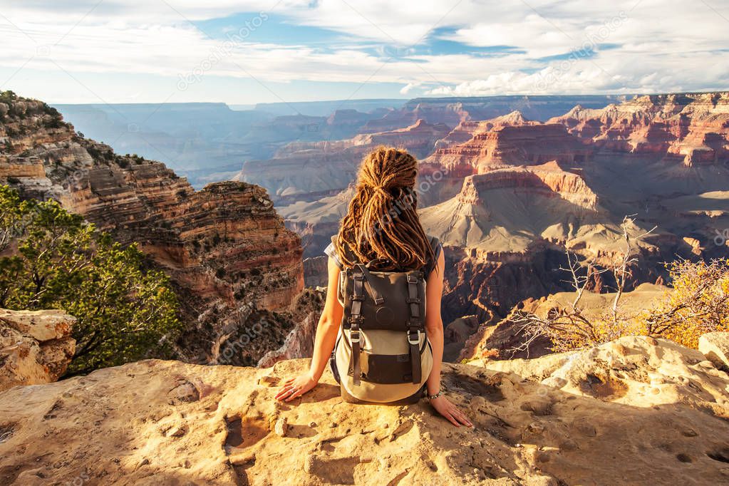 A hiker in the Grand Canyon National Park, South Rim, Arizona, U