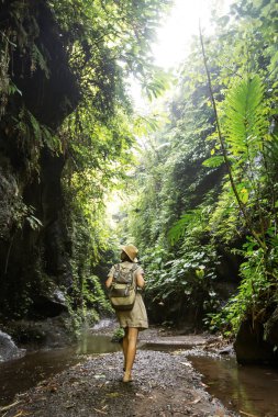 Bali, Endonezya'da ormanda bir kadın 