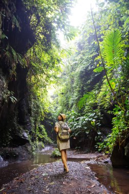 Bali, Endonezya'da ormanda bir kadın 