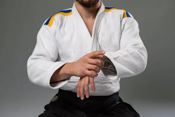 Two caucasian men are practicing aikido on the tatami — Stock Photo, Image