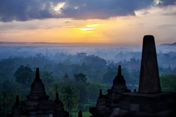 Sunrise Borobudur Temple Java Bali — Stock Photo, Image